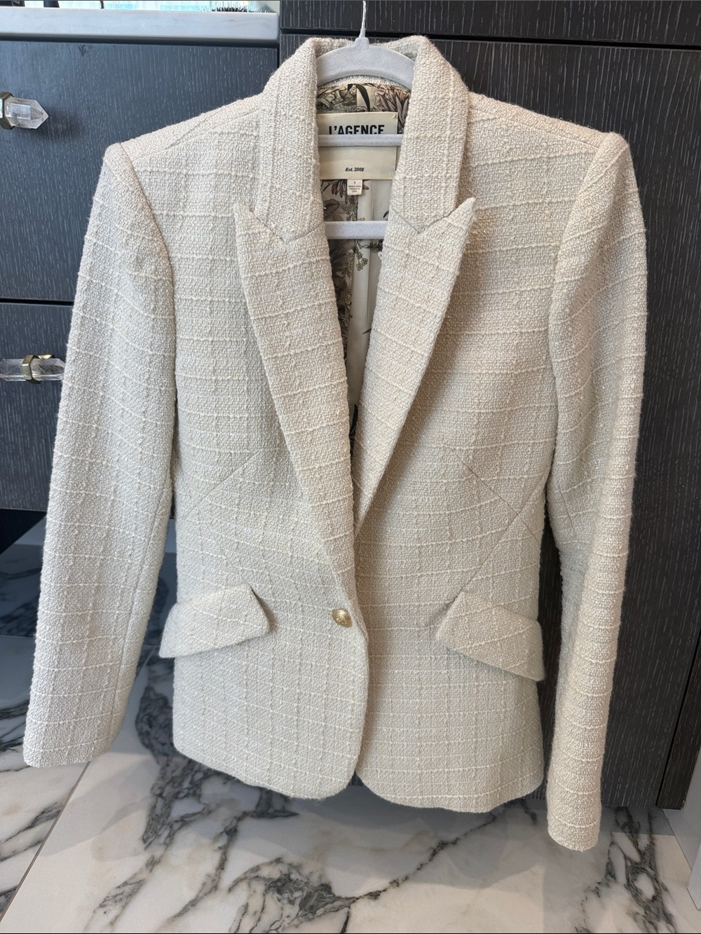 L'AGENCE Ivory Bouclé Single-Button Blazer